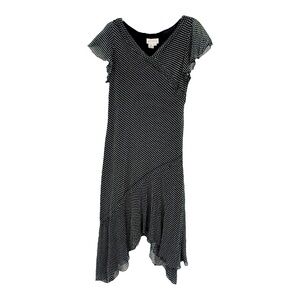 Adrianna Papell Retro Polka Dot Black White Party asymmetric 100% Silk Dress